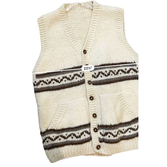 Vintage-Inspired Cream & Brown Knit Button-Front Vest Size XL - Picture 5 of 7